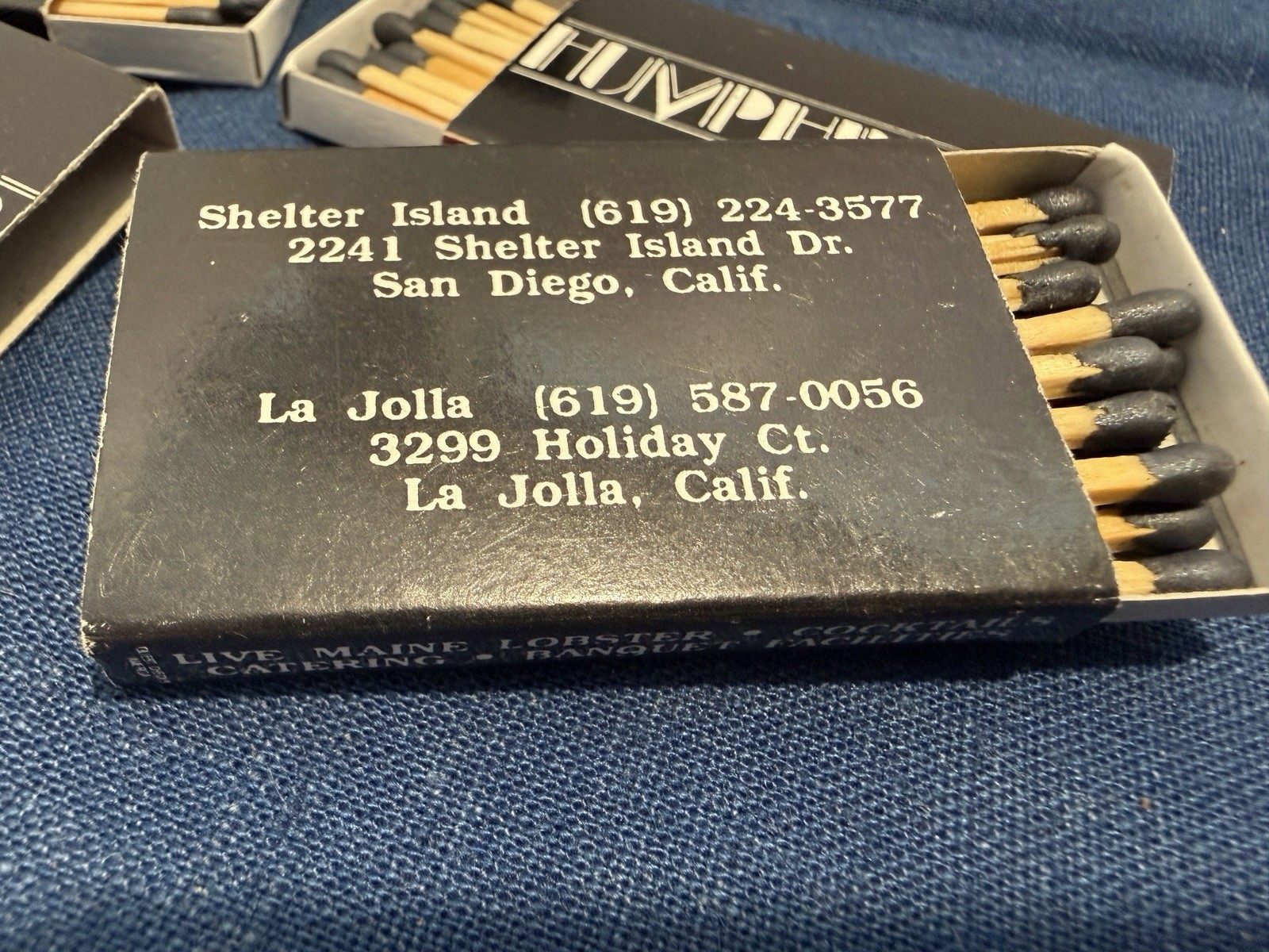 5 VTG Humphrey’s Shelter Island SAN DIEGO Calif Pt. Loma Matchbox Black Matches