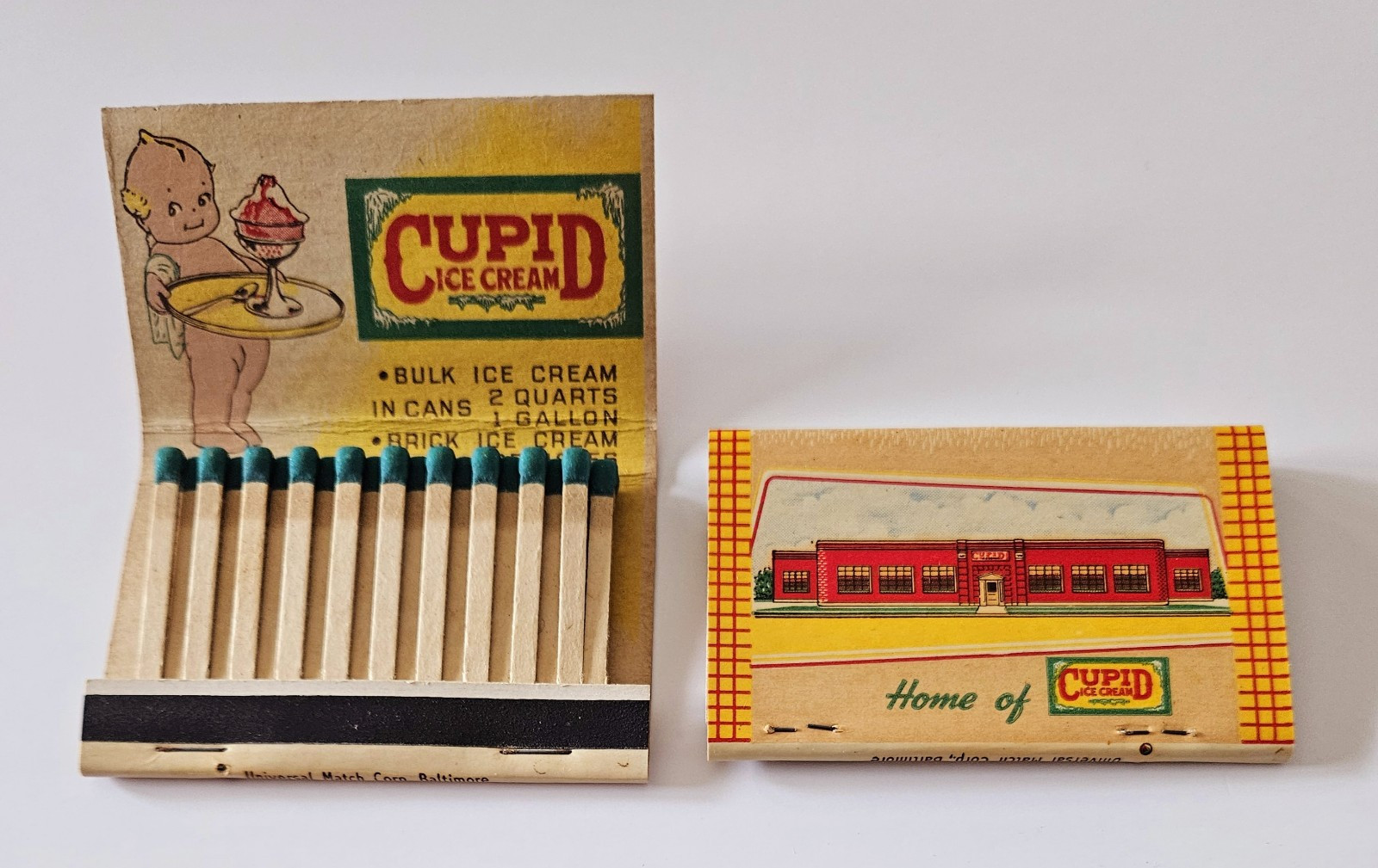 Vintage Original Old Cupid Ice Cream Matchbook, Complete, Large, Unused