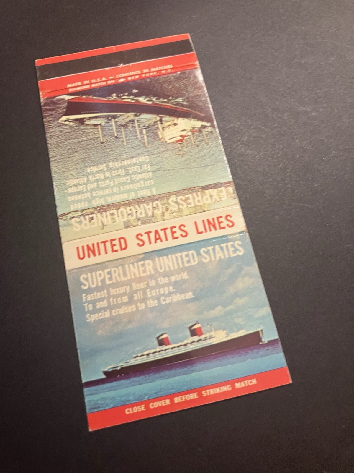 Vintage Matchbook “United States Lines Luxury Superliner Ship”