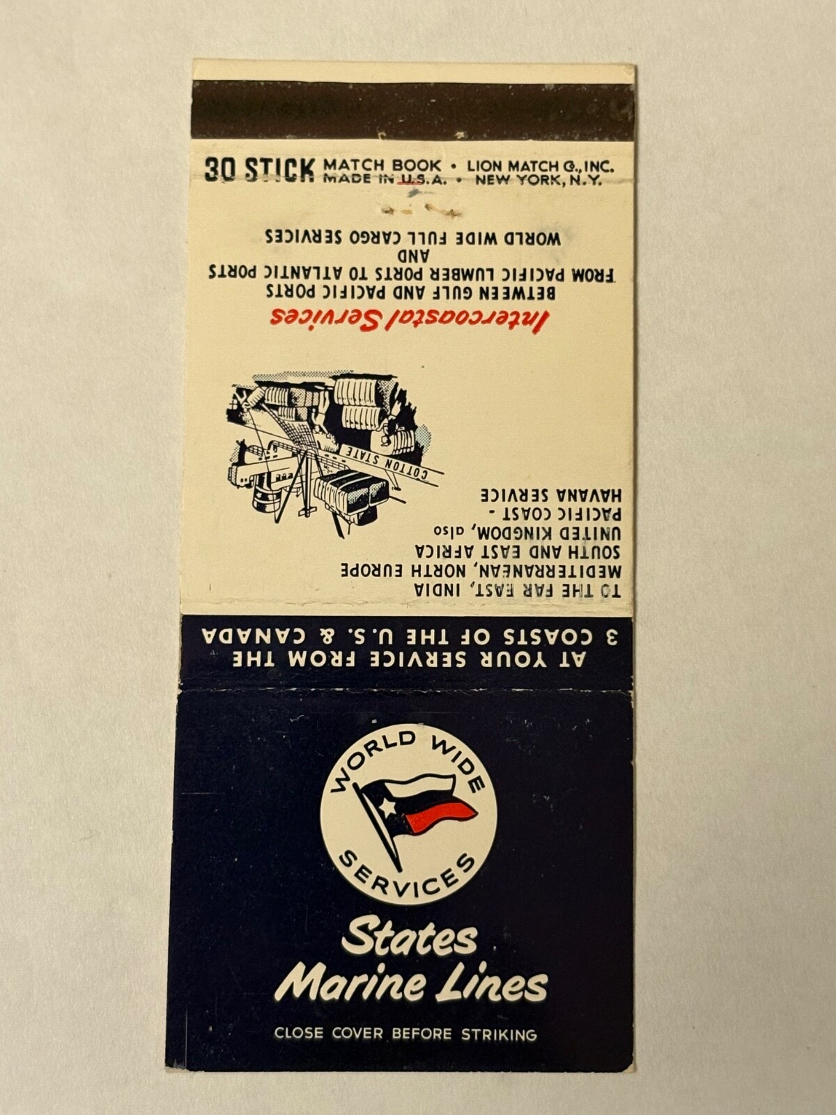 States Marine Lines Matchbook Cover Worldwide Services International Shipping