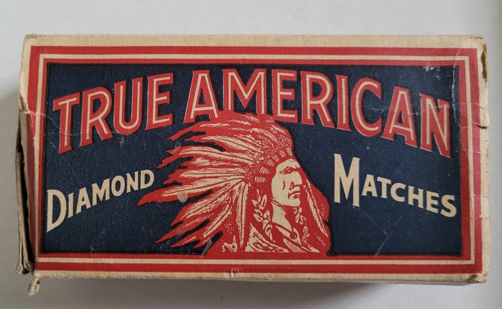 Old True American Diamond Matches Cardboard Match Box W/ Indian Picture