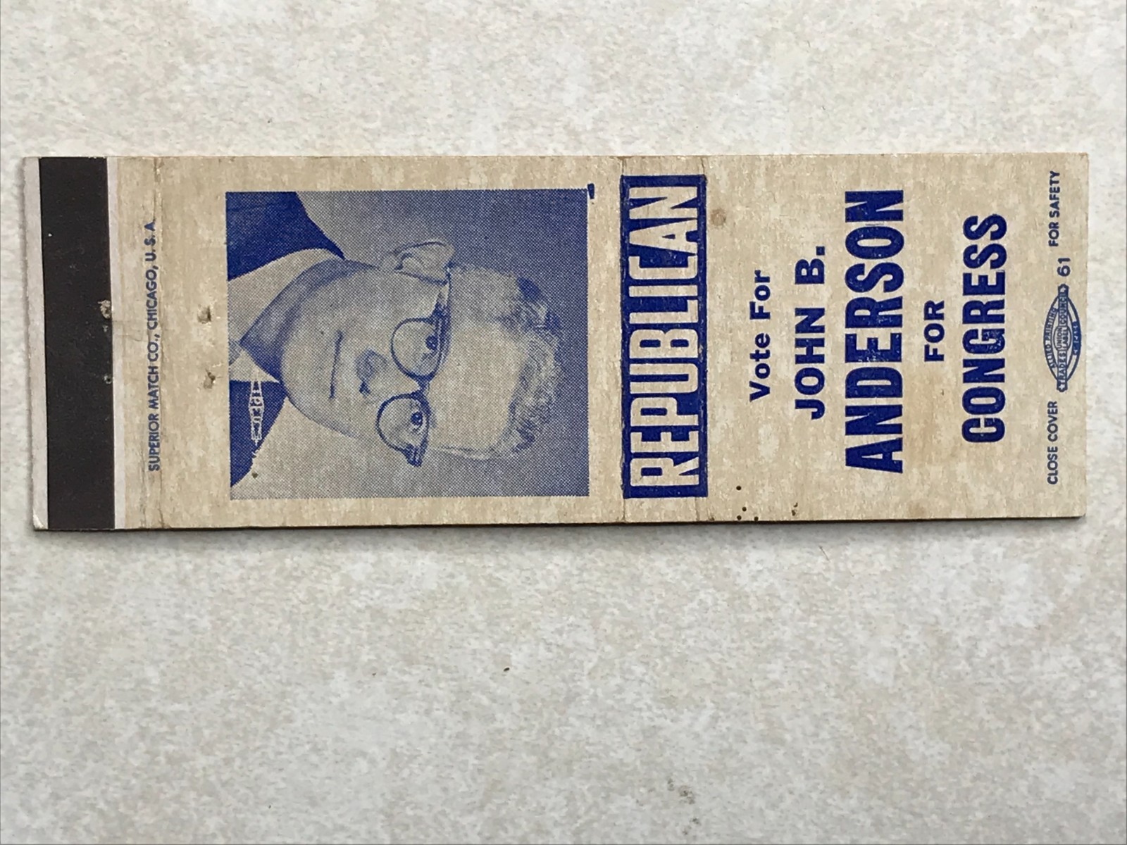 BB276 Matchbook Cover John B. Anderson For Congress Political United States US