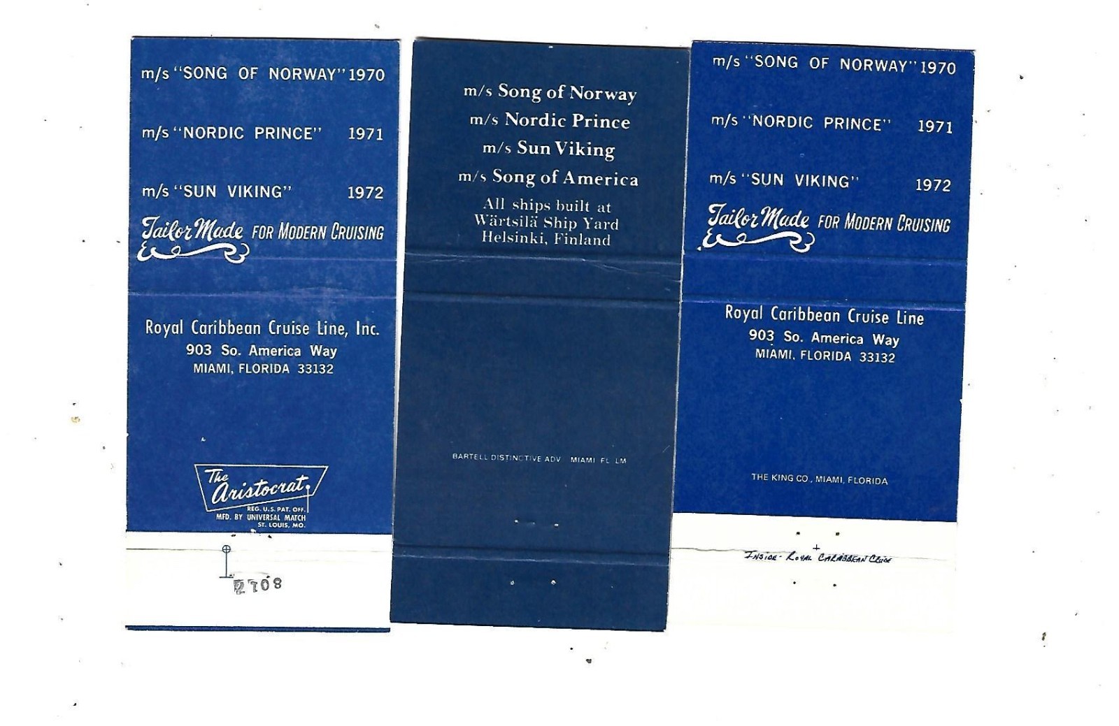 3 Royal Caribbean Cruise Lines Matchcovers No Longer given on ships