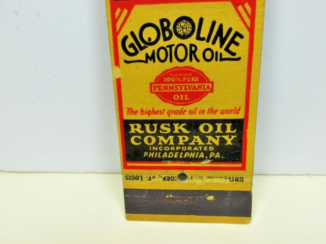Globe Line Motor Oil Rusk Oil Nelson’s Service Harrisburg PA Matchbook Cover Ad