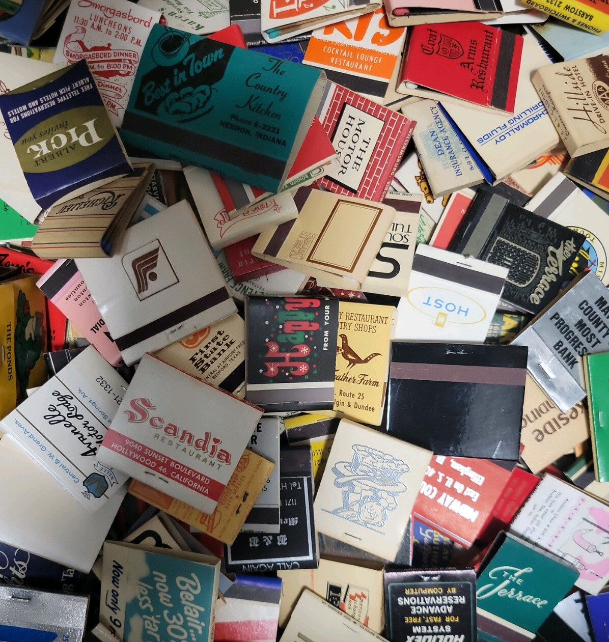 FRESH Lot of 65 Estate Mint Batch Vintage Full Unused Matchbooks No Dups Look😉