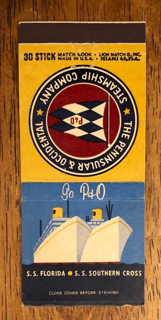 The Peninsular & Occidental Steamship Co. Miami, Florida Matchbook Cover (X1)