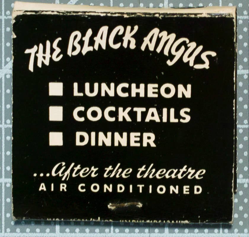The Black Angus Restaurant NY, NY. Prime Rib/Steak Advertising Matchbook
