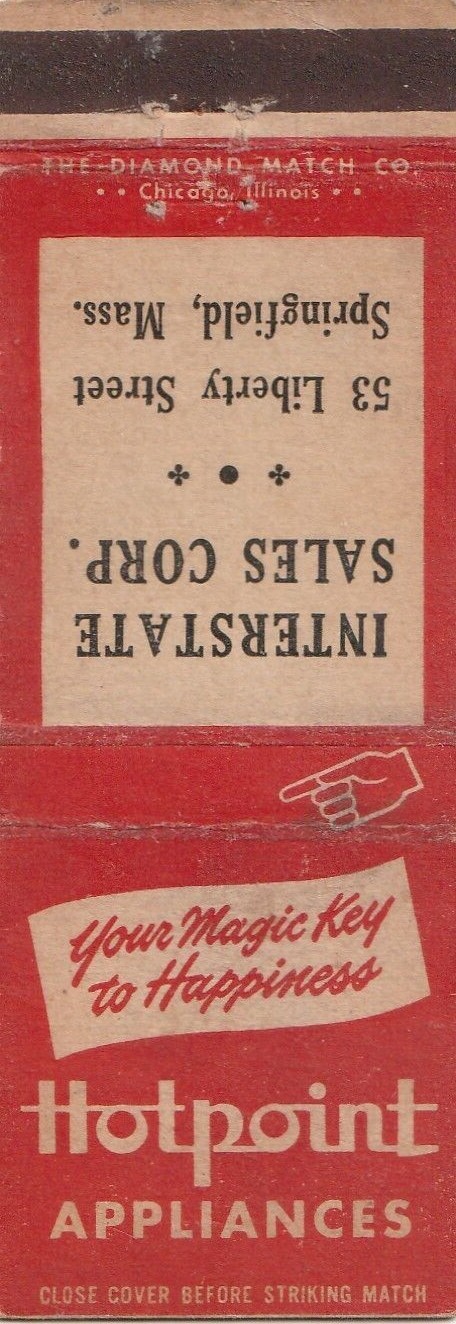 MATCHBOOK COVER INTERSTATE SALES SPRINGFIELD MASSACHUSETTS – HOTPOINT APPLIANCES