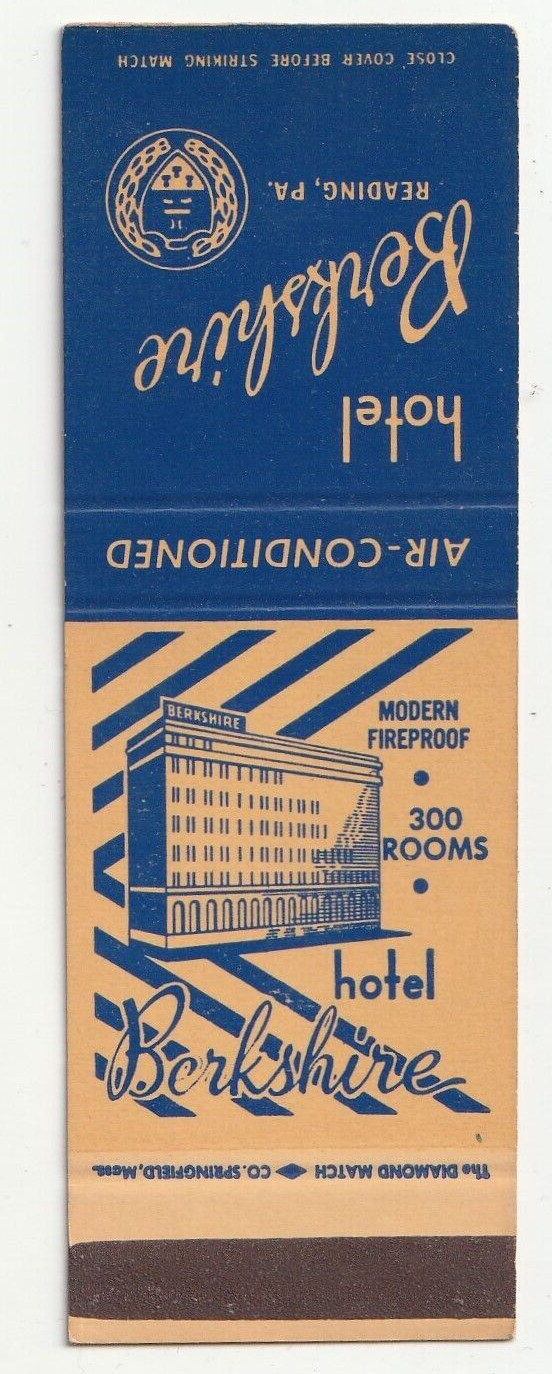 MATCHBOOK COVER – HOTEL BERKSHIRE – READING PENNSYLVANIA – NO STAPLE HOLES