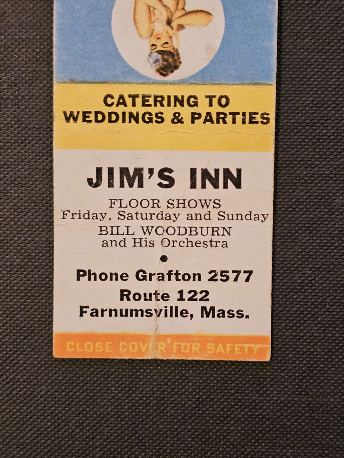 SEXIST VINTAGE Matchbook Cover Pinup Jim’s Inn Farnumsville MA Yes I’m Home