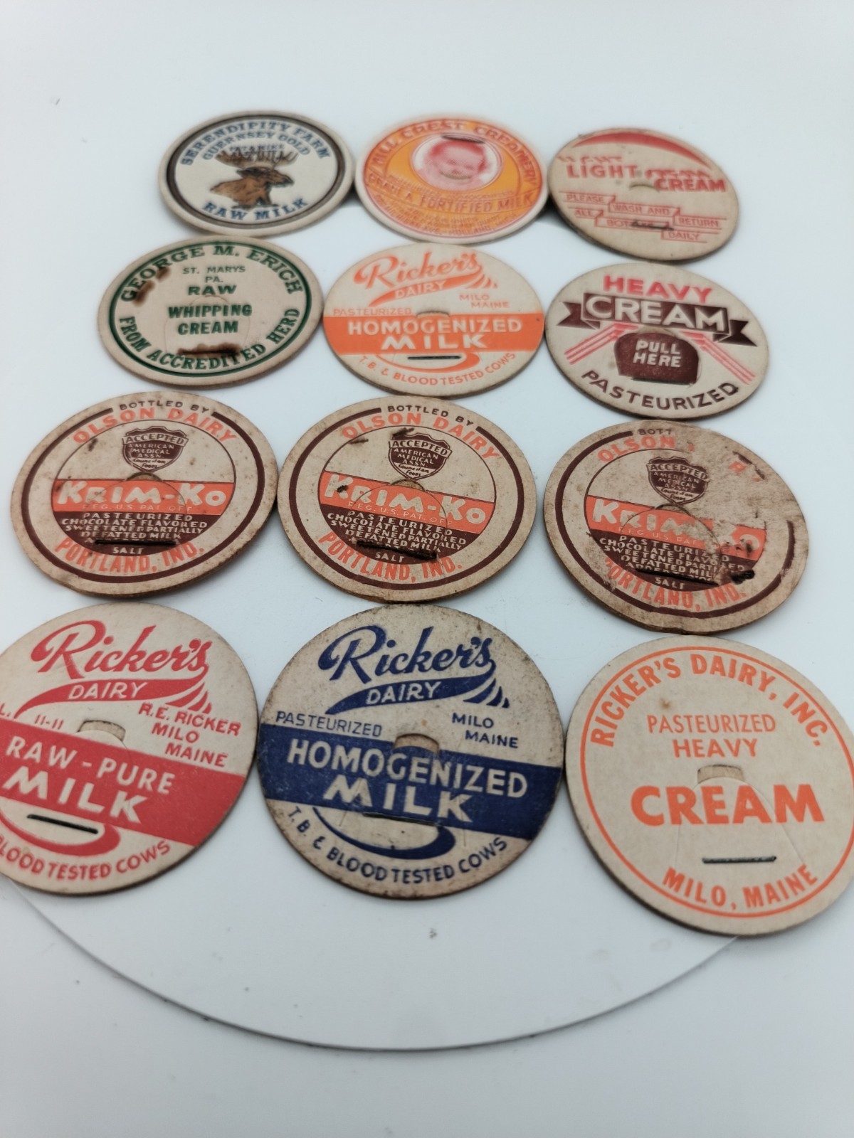 12 VINTAGE CARDBOARD MILK TOPS **VERY GOOD CONDITION**