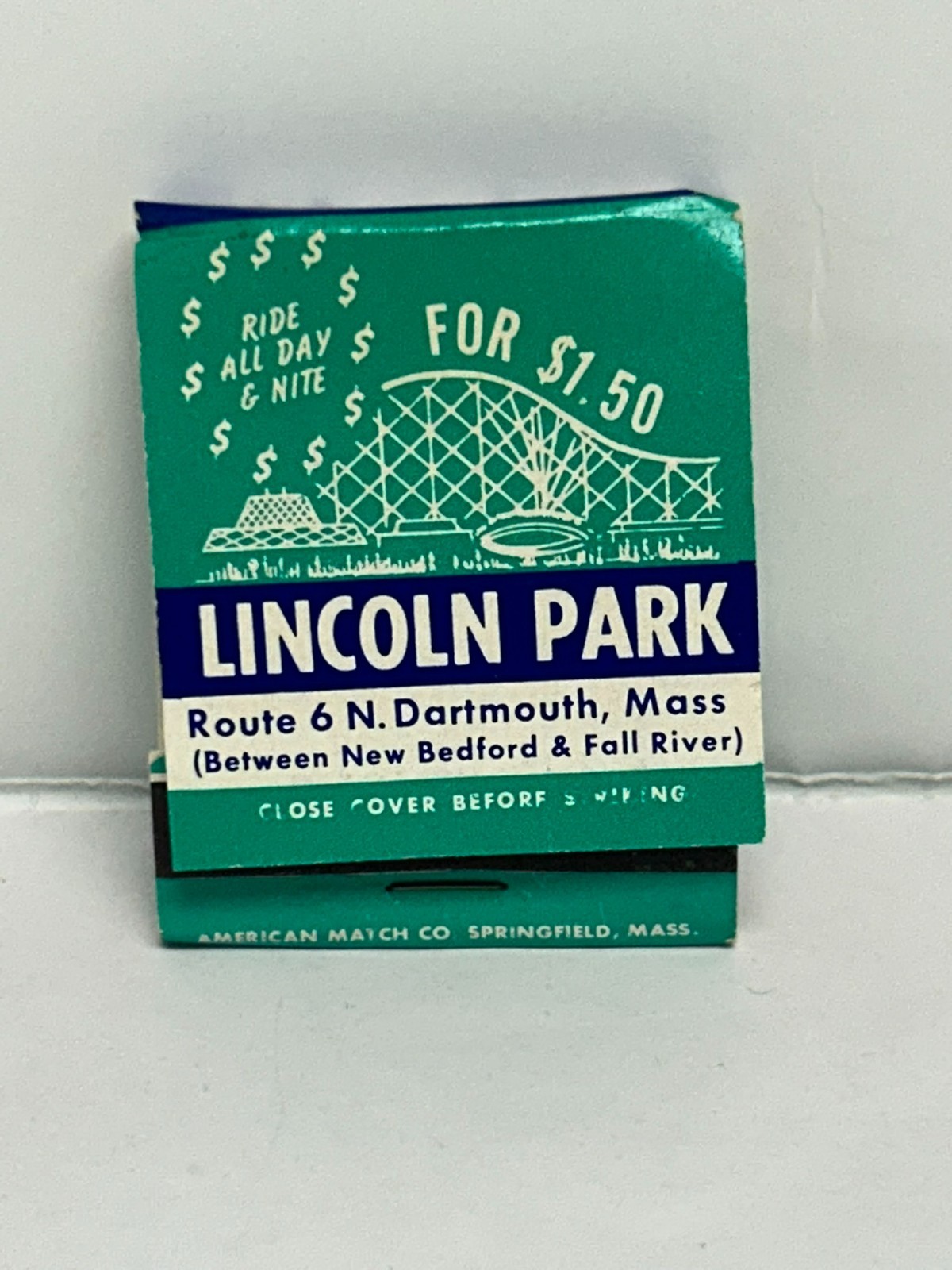 Vintage Lincoln Park Dartmouth Massachusetts Amusement Park Matchbook Unstruck