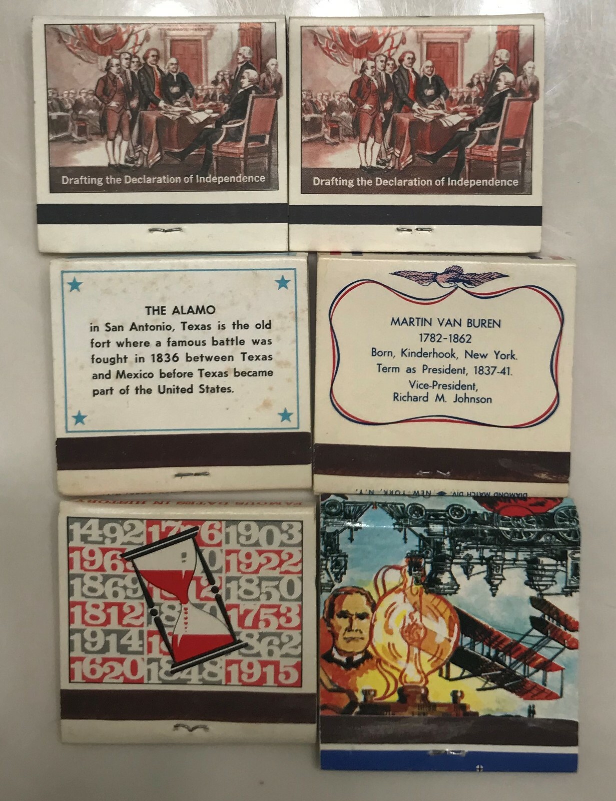 6 United States of America Themed Matchbooks: Bicentennial, President, Alamo+++