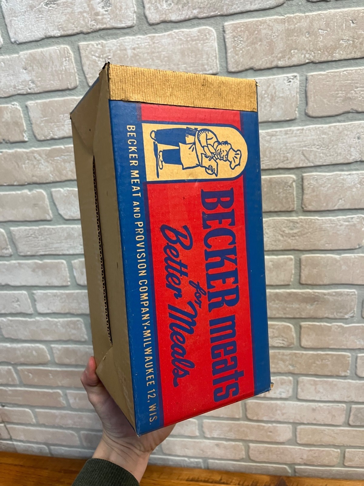 Vintage Becker Meats Milwaukee Wisconsin Advertising Empty Cardboard Box Wis WI