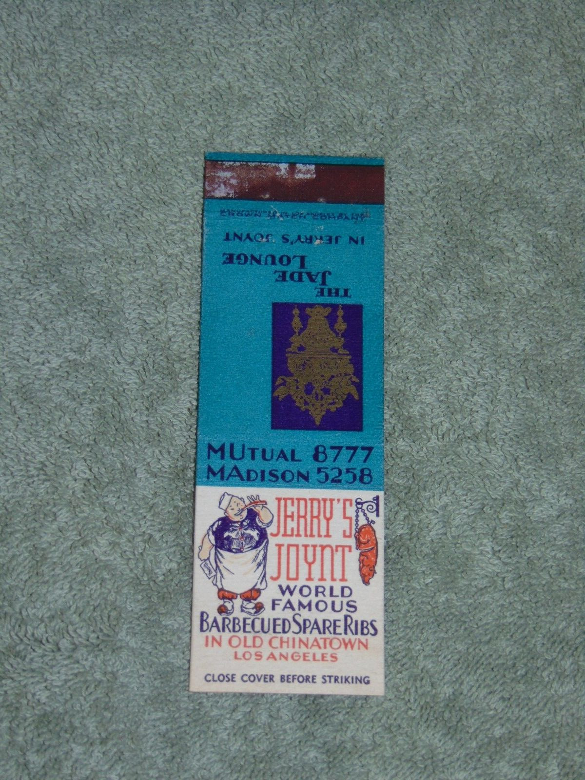 CIRCA 1930’s MATCHBOOK COVER: “JERRY’S JOINT / THE JADE LOUNGE” LOS ANGELES