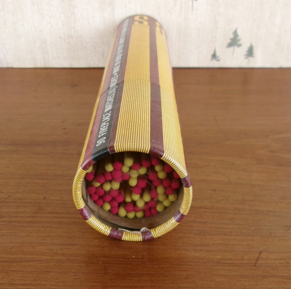 Vintage Fireplace Long Safety Matches in Cardboard Tube ~ Made in Korea