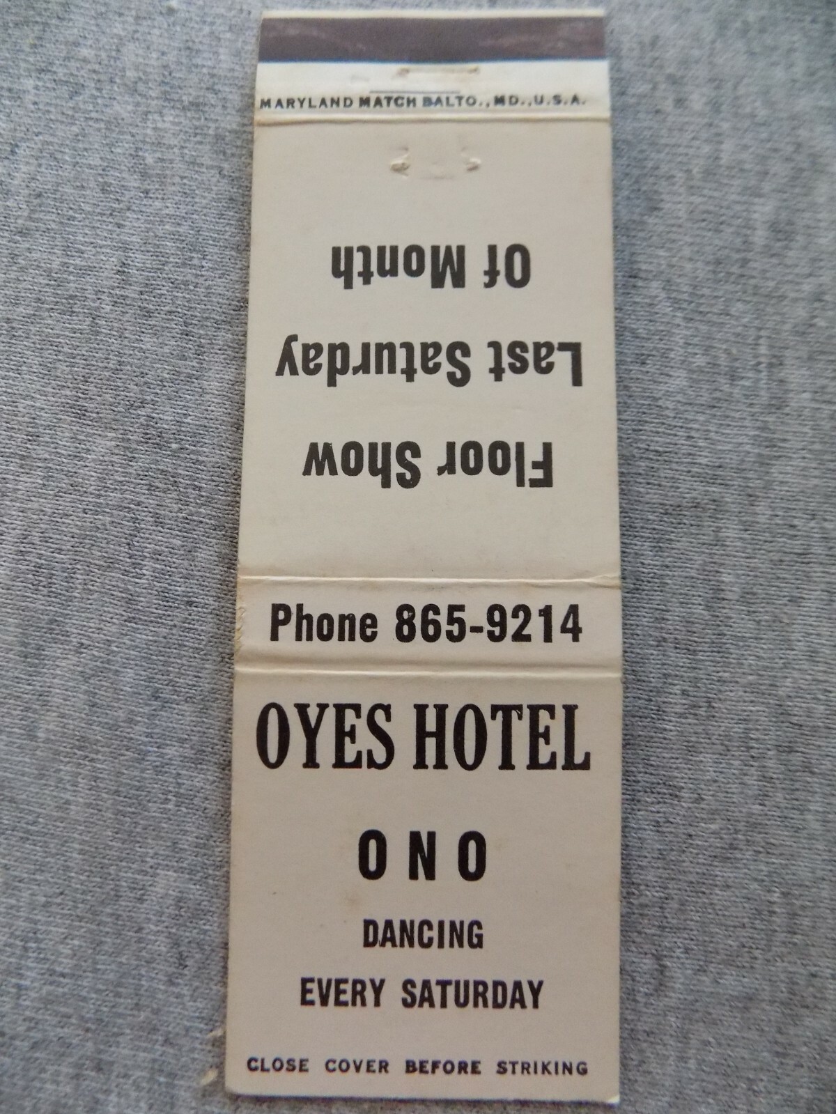 Vtg FS Matchbook Cover Ono PA Oyes Hotel O’Yes Hotel Floor Show Dancing