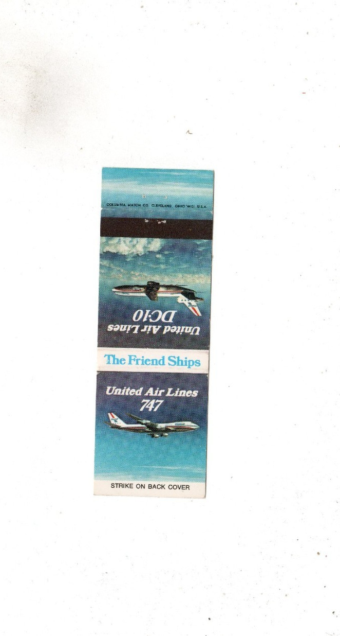 Vintage Matchcover United Air Lines 747 United Air Lines DC-10