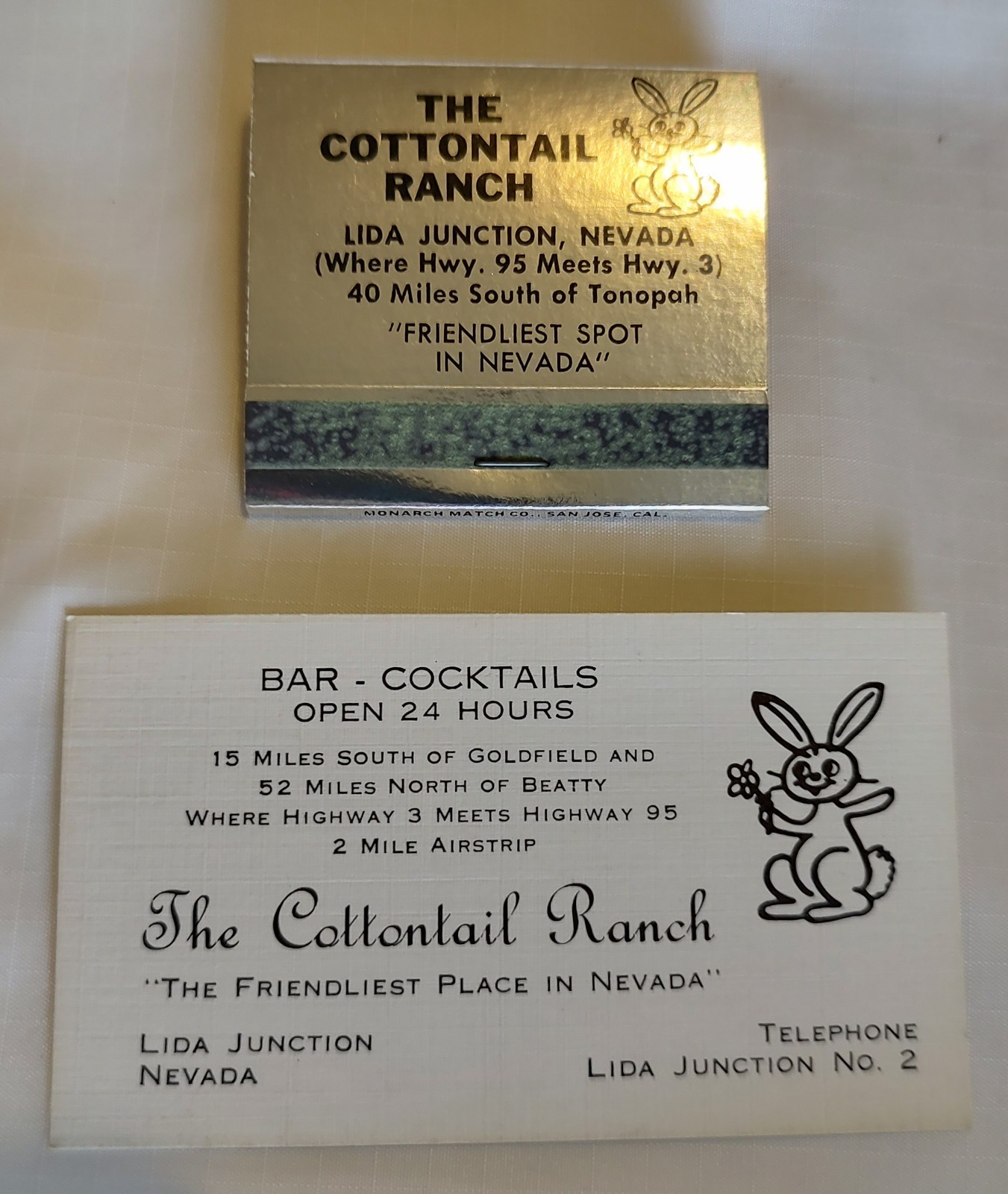 Vintage Matchbook And Calling Card COTTONTAIL RANCH Brothel NV Unstruck