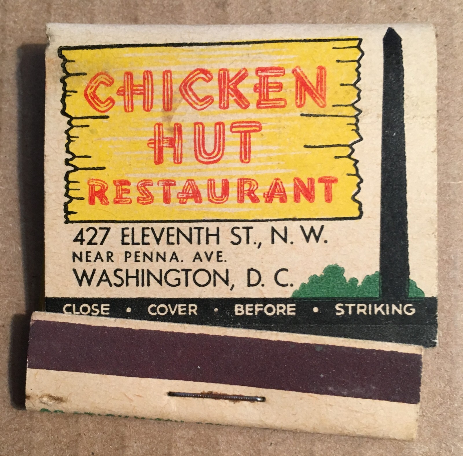 CHICKEN HUT RESTAURANT (WASHINGTON, DC) “WHERE CHICKEN IS KING” FULL MATCH BOOK