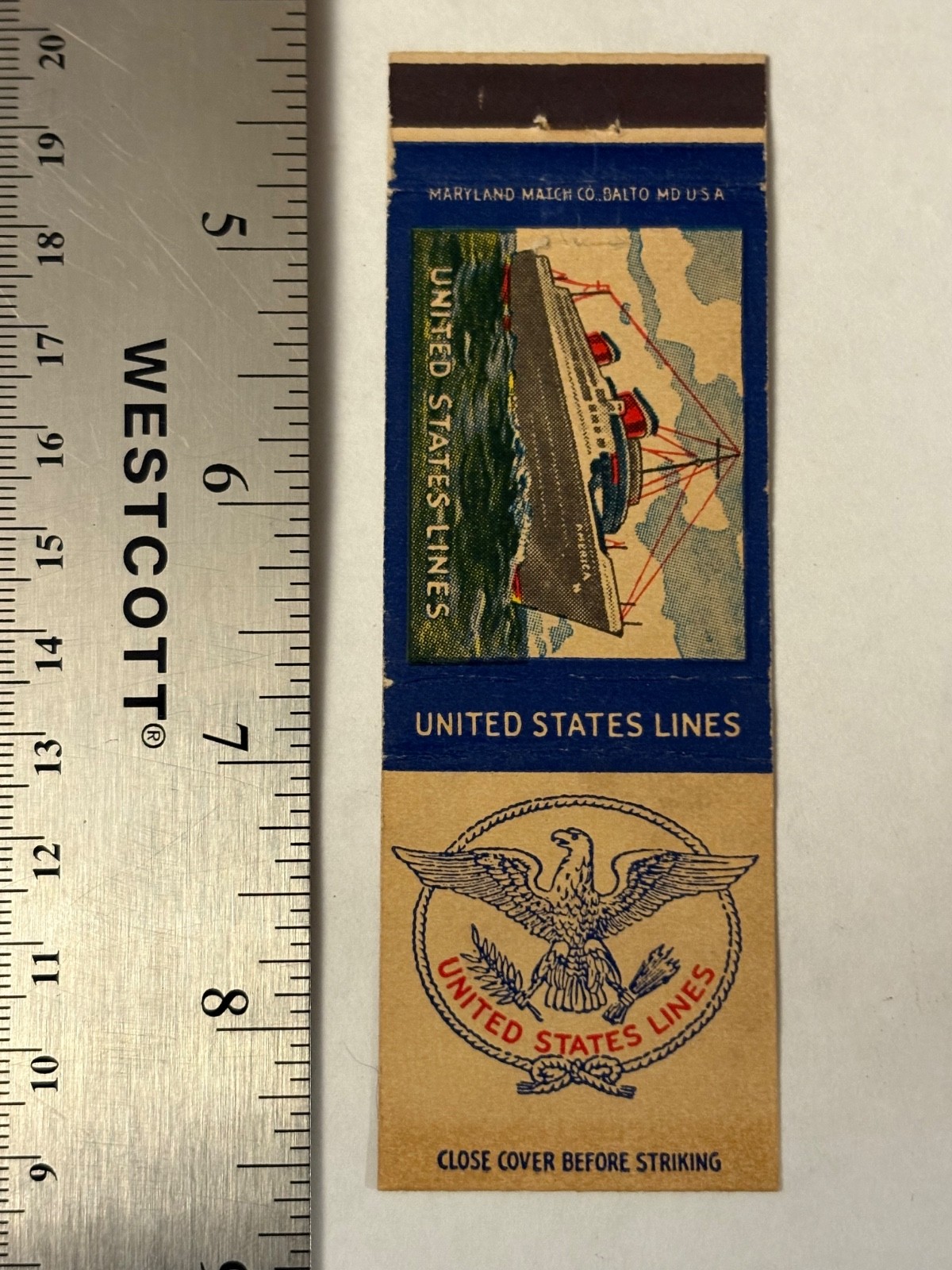 United States Lines Matchbook Cover U.S. US Eagle Logo Emblem Crest Boat Ship