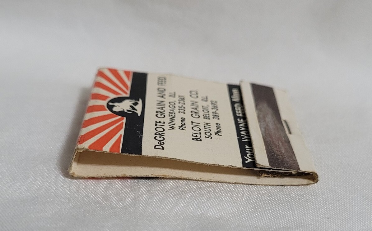 Vintage Matchbook Cover DeGrote Beloit Grain Wayne Feed Illinois Advertising