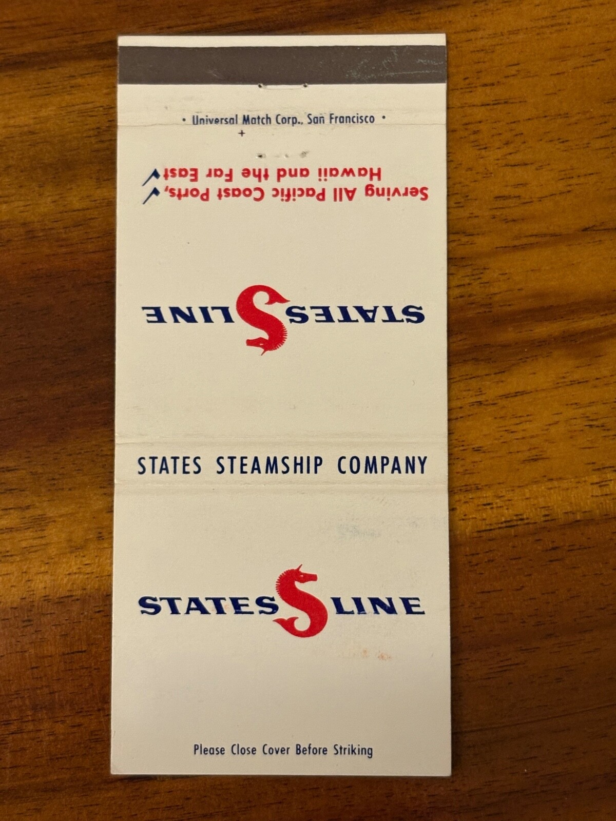 States Steamship Company Matchbook Cover Line Shipping Across the Pacific Cargo