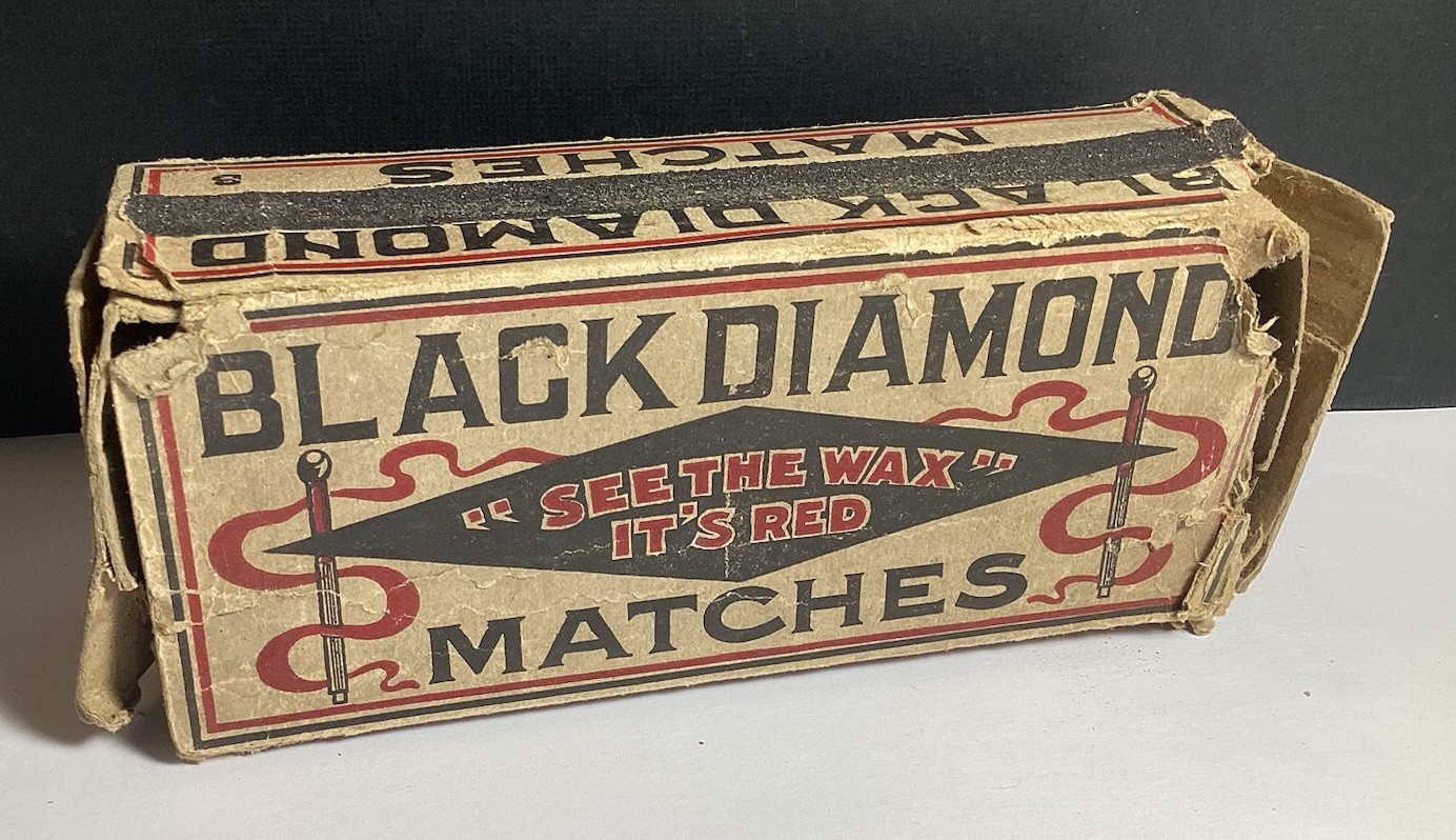 “RARE” BLACK DIAMOND MATCHES CARDBOARD MATCH BOX “SEE THE WAX IT’S RED”