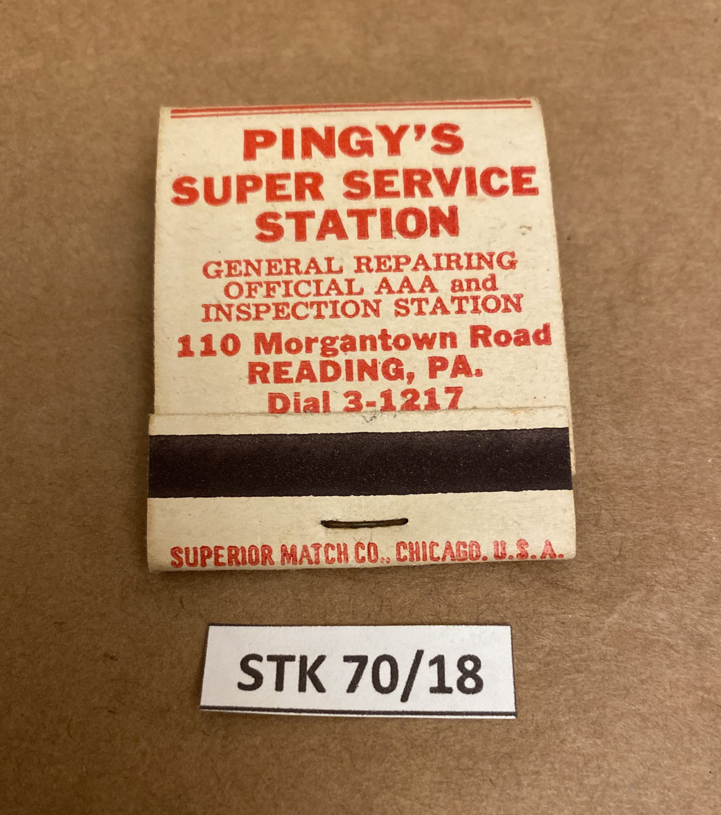Vtg 1940s-1950s AUTO Service Station, Superior match co. Chicago, USA Match Book