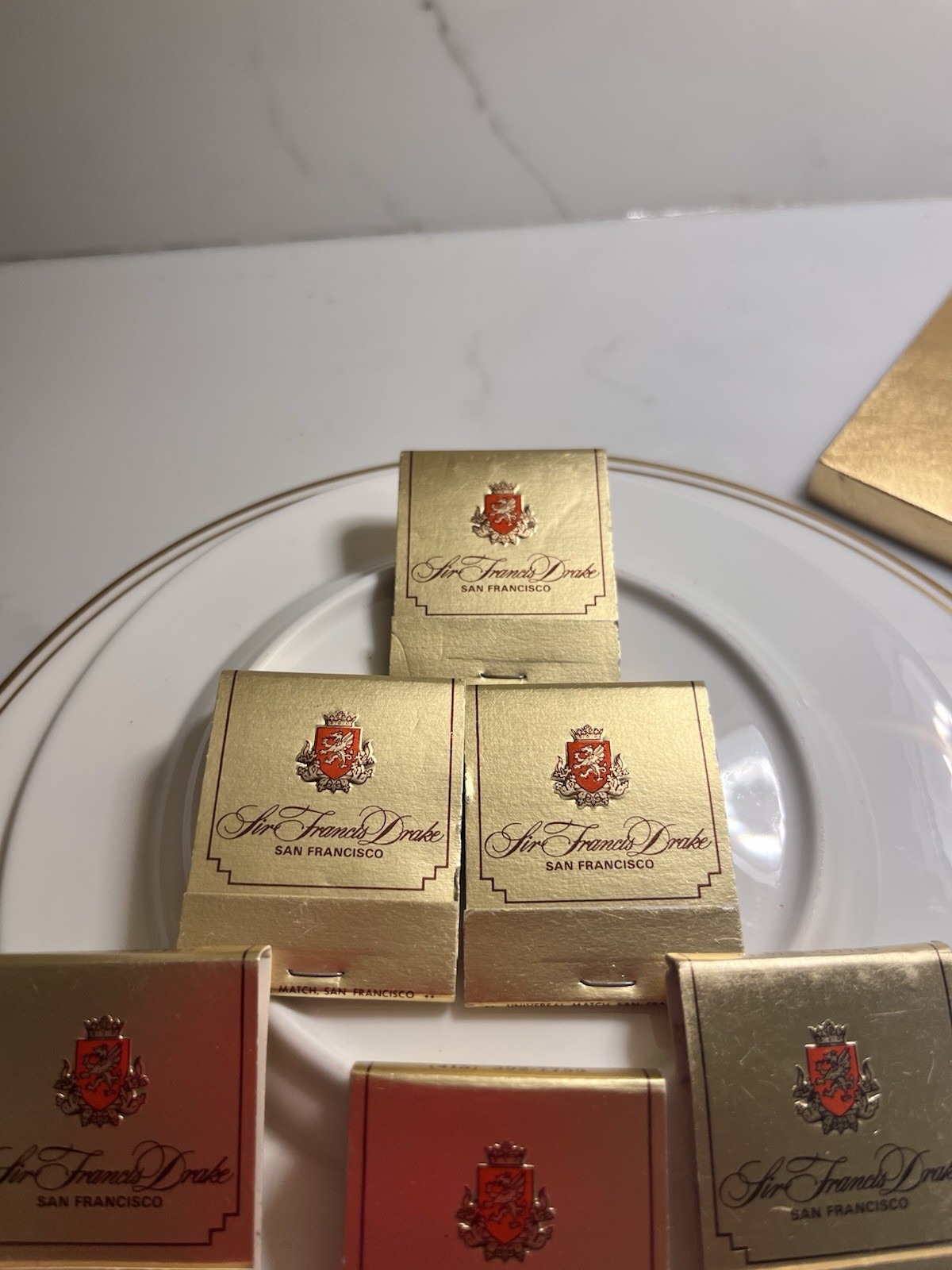 Lot Of 6 Mint Condition Matchbooks Gold Foil, Drake San Francisco Hotel , VTG