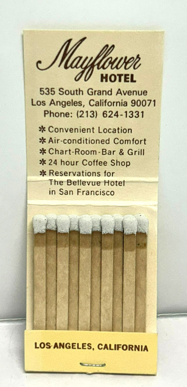 Vintage Mayflower Hotel Matchbook Los Angeles California Unstruck