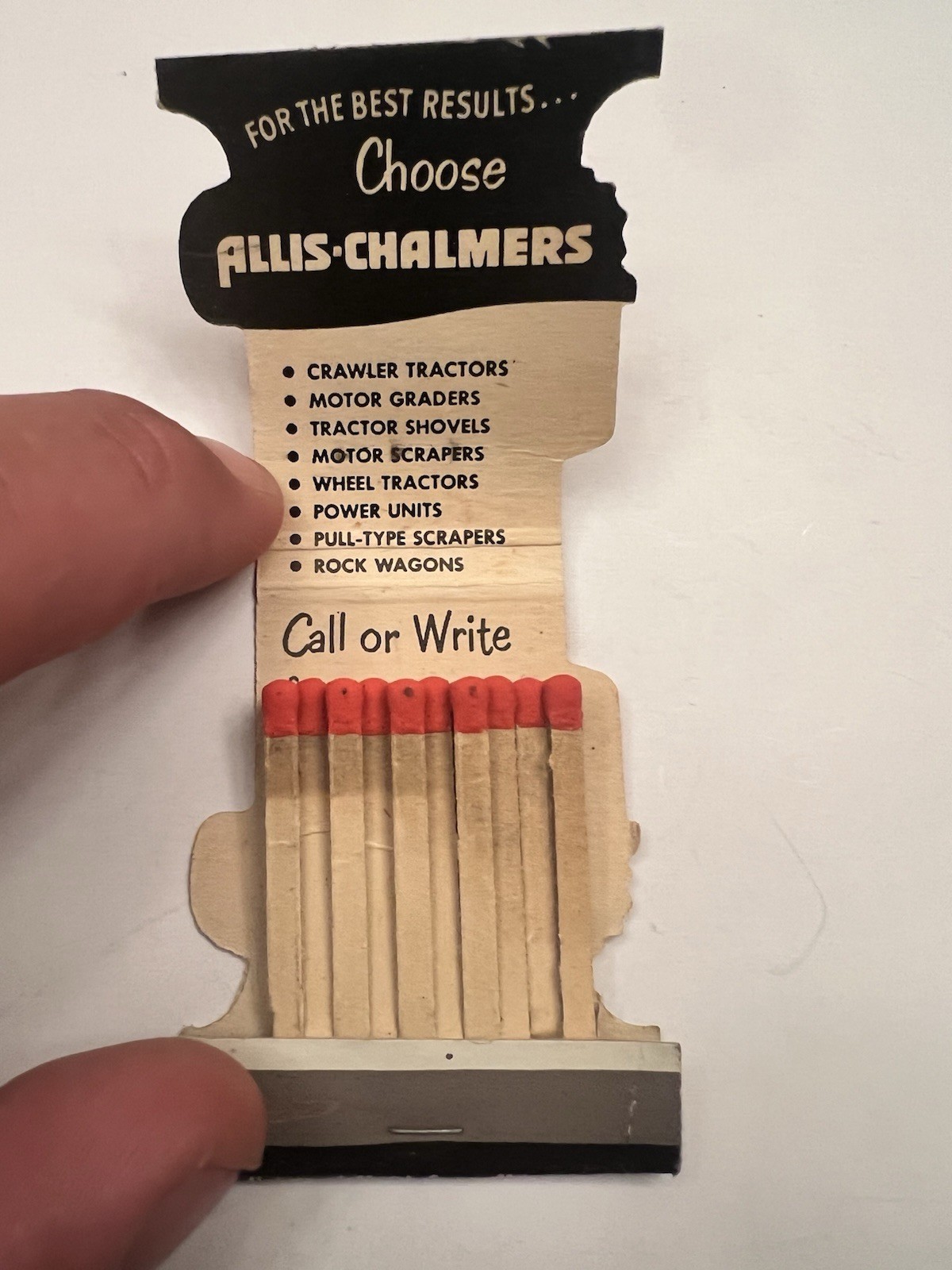 Vintage Allis-Chalmers Bulldozer Matchbook Die Cut Tractor Equipment Denver CO