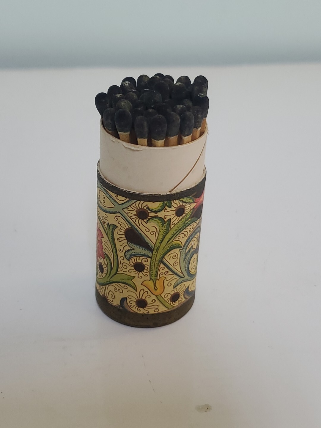 Decorative Paisley Cardboard Tube Cylinder Match Holder Black Tip Matches