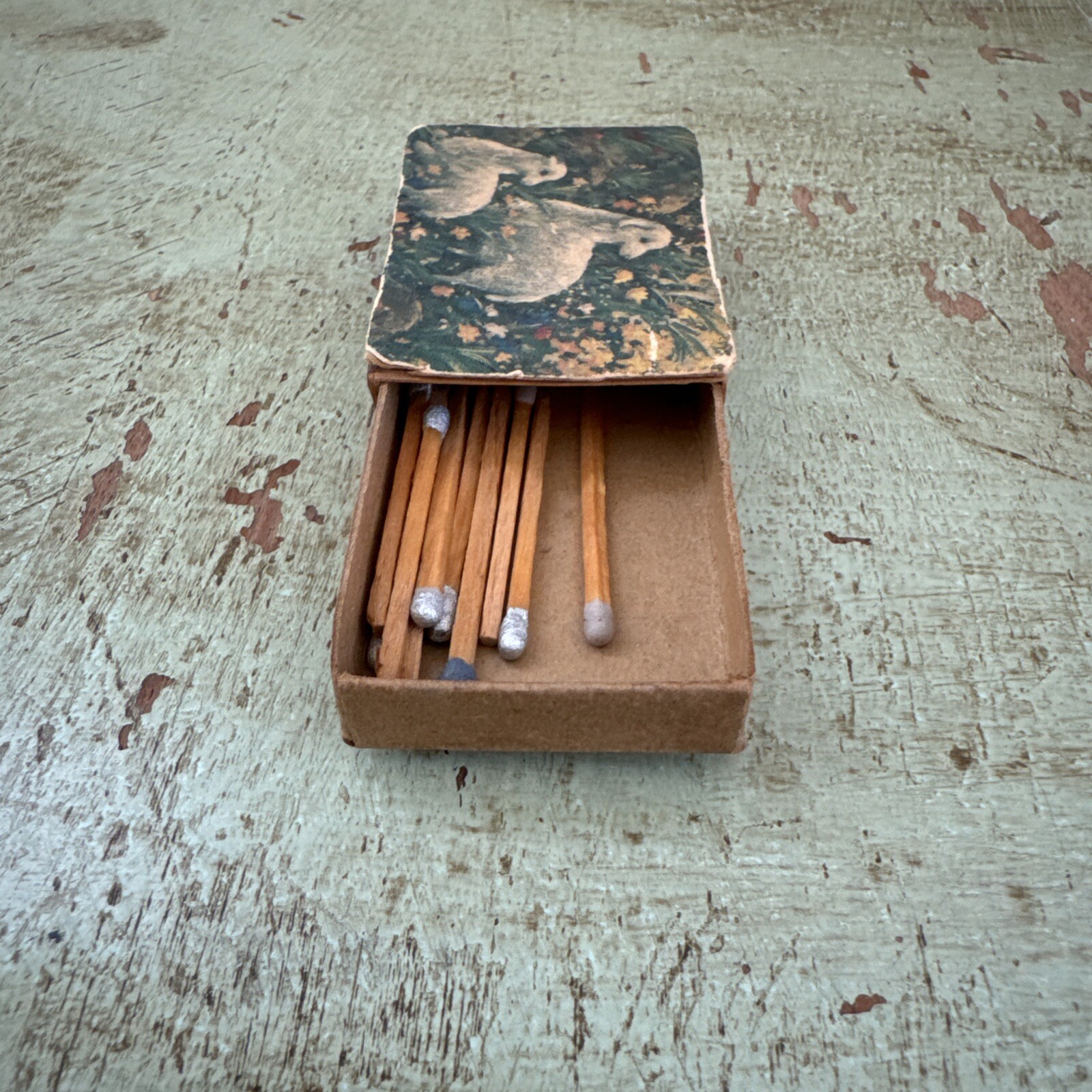 Vintage Lambs In A Flower Field Matches Cardboard Box “with Match Sticks”