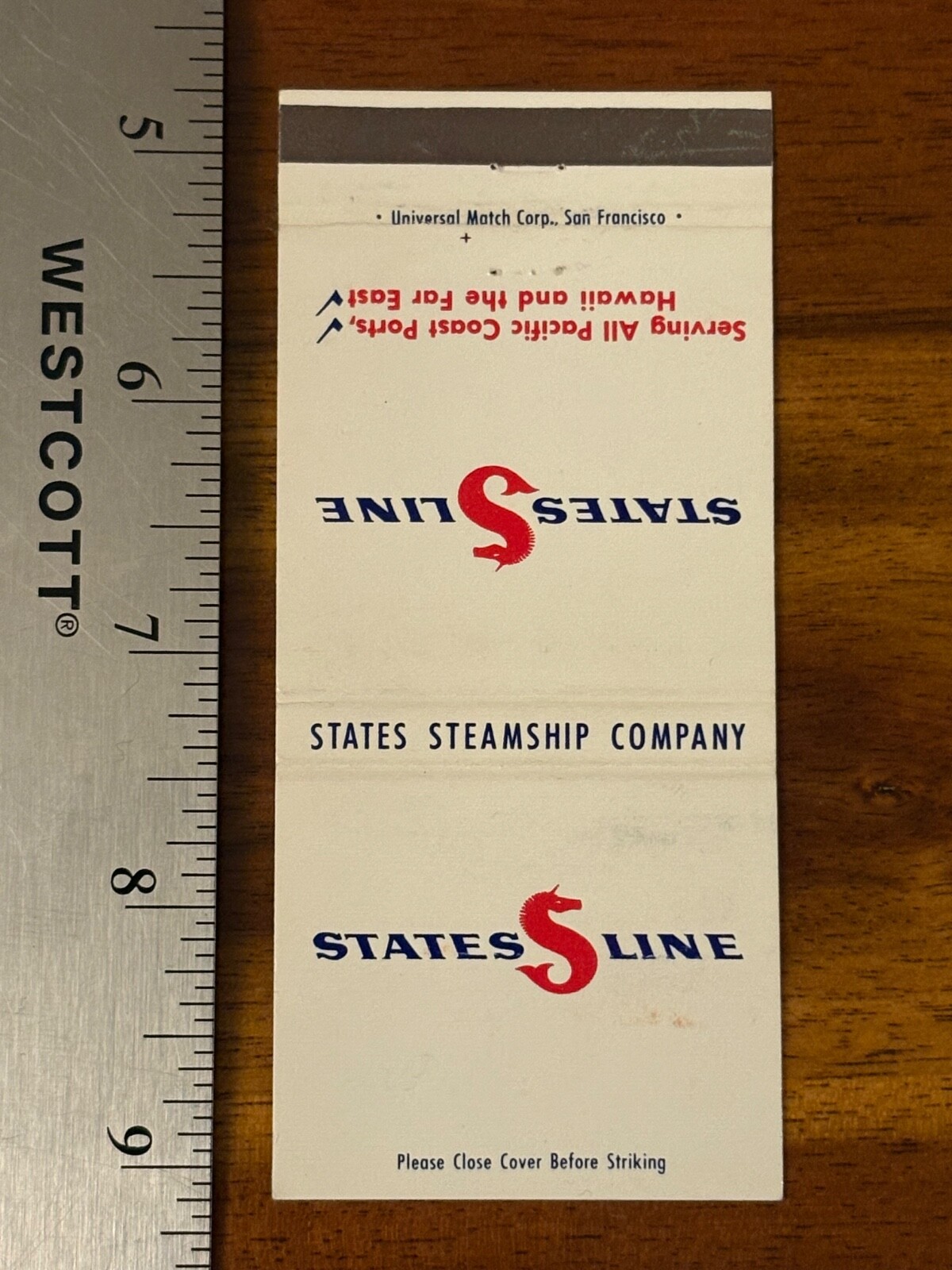 States Steamship Company Matchbook Cover Line Shipping Across the Pacific Cargo