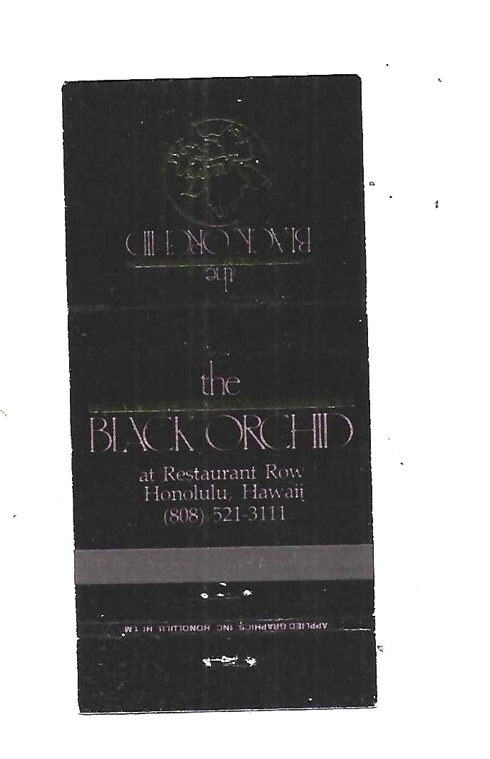 the Black Orchid Restaurant – Honolulu, HI Matchcover Tom Selleck, Partner
