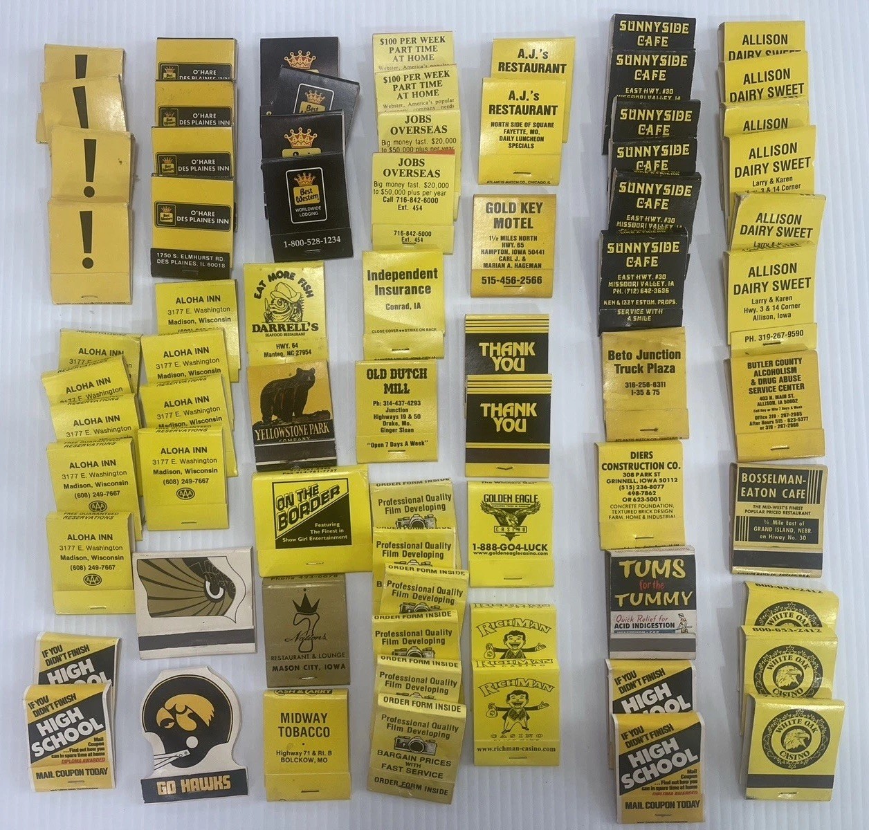 Lot of 72 Vintage Matchbooks Black & Gold Color Home Bar She Shed Decor Hawkeyes