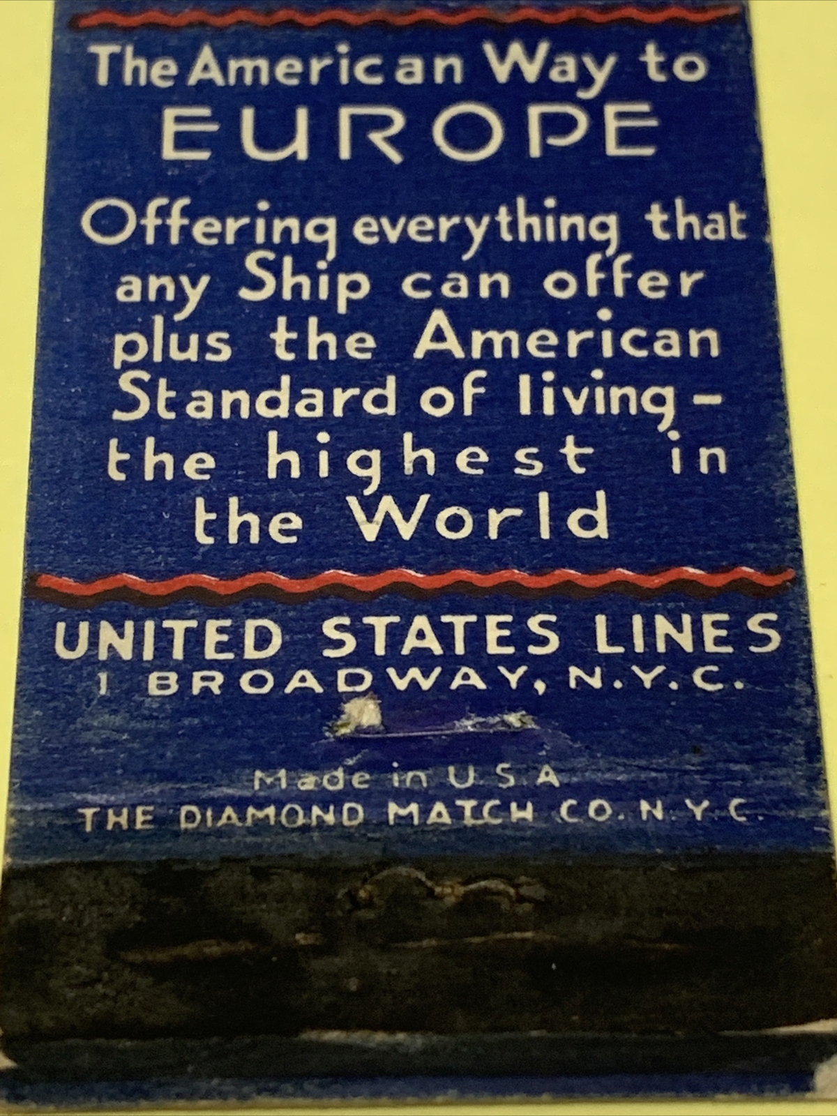 Front Strike Matchbook Cover United States Lines The American Way To Europe gmg