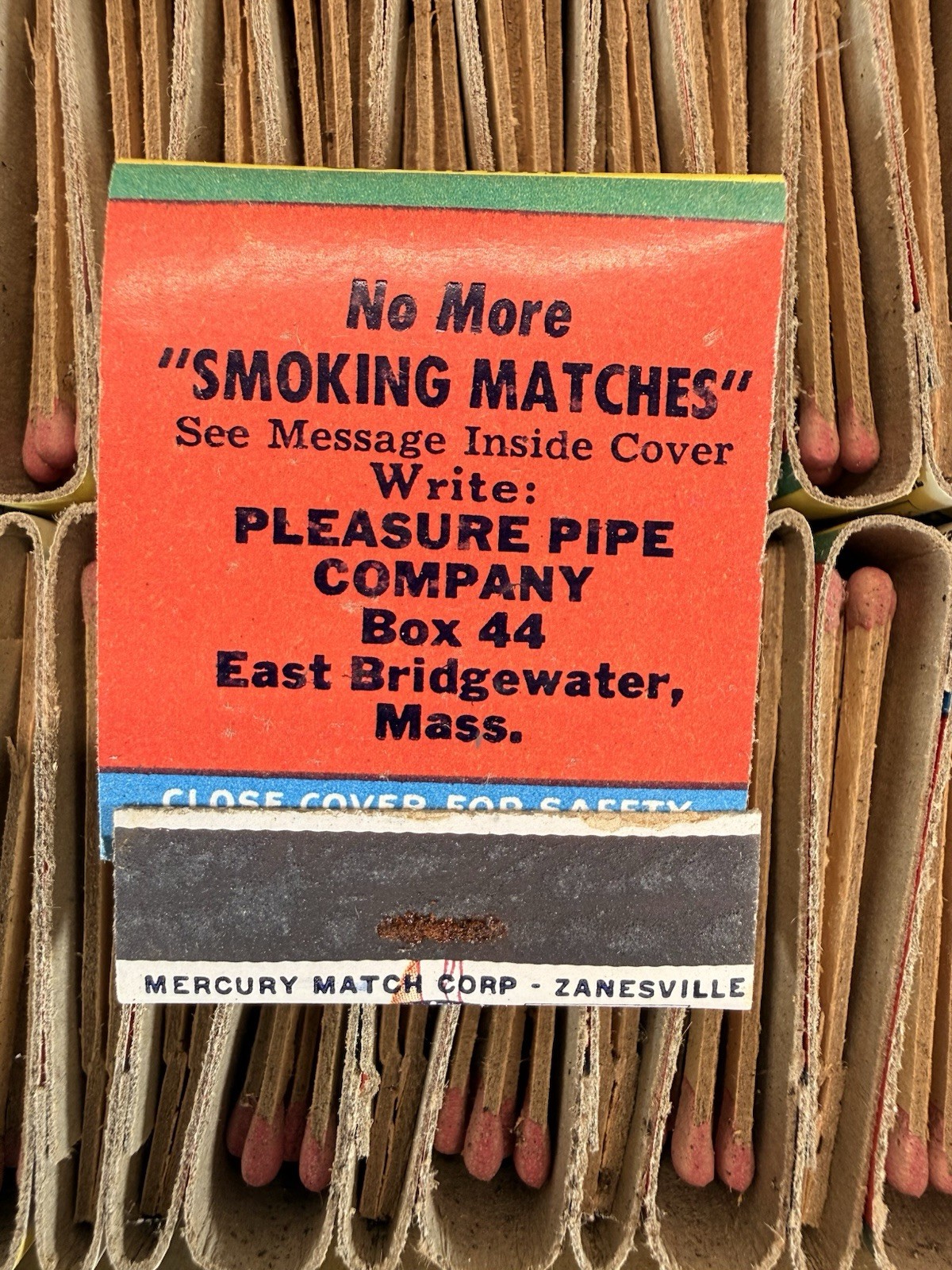 Vintage 50 Pleasure Pipe Matchbooks Display Box Petty Pin Up East Bridgewater