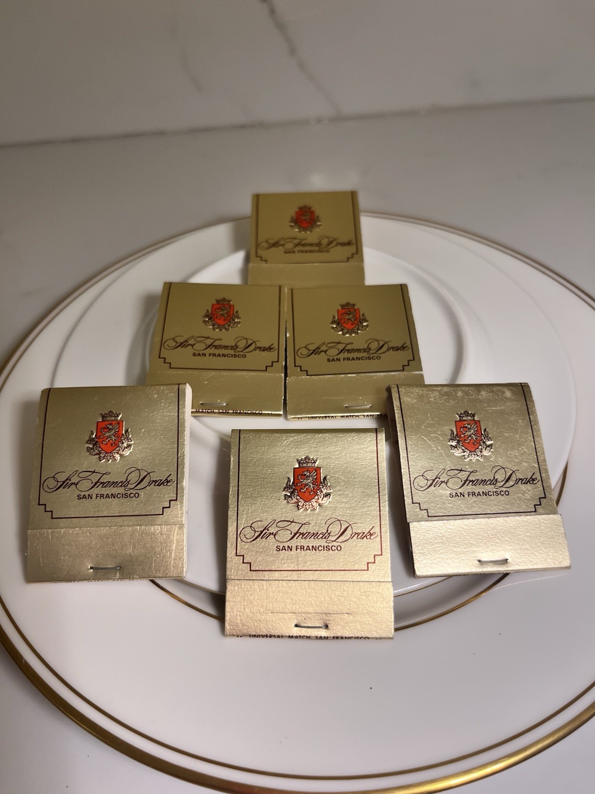 Lot Of 6 Mint Condition Matchbooks Gold Foil, Drake San Francisco Hotel , VTG