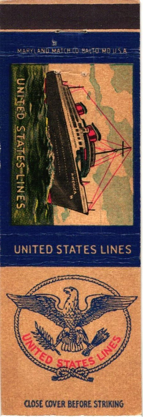 United States Lines Ocean Liner Ship Vintage Matchbook Cover 1950s
