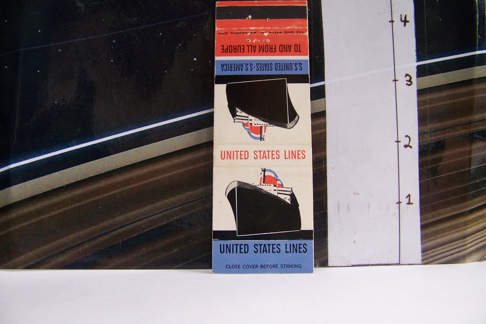 Rare Vintage Matchbook Cover R3 United States Lines SS America Boat Ship to Euro