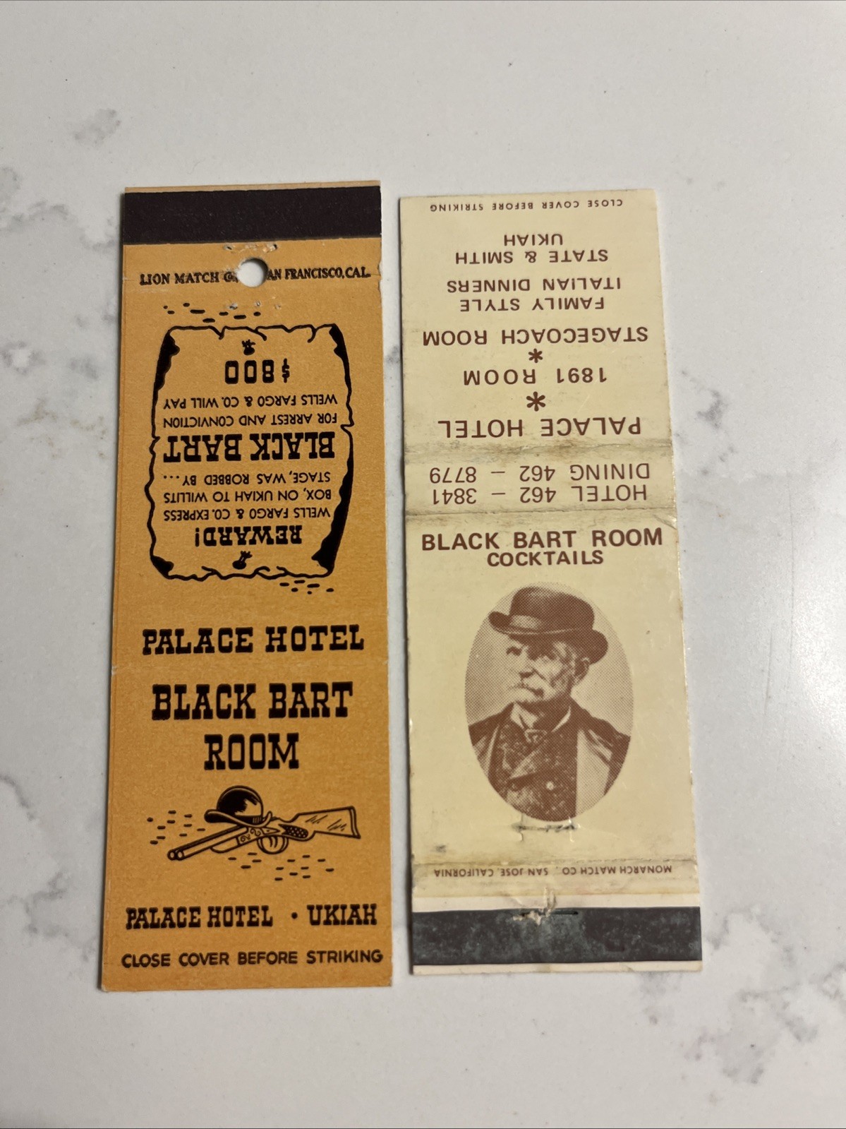 Black Bart Groom Palace Hotel Ukiah California Lot Of 2 Matchbook Covers