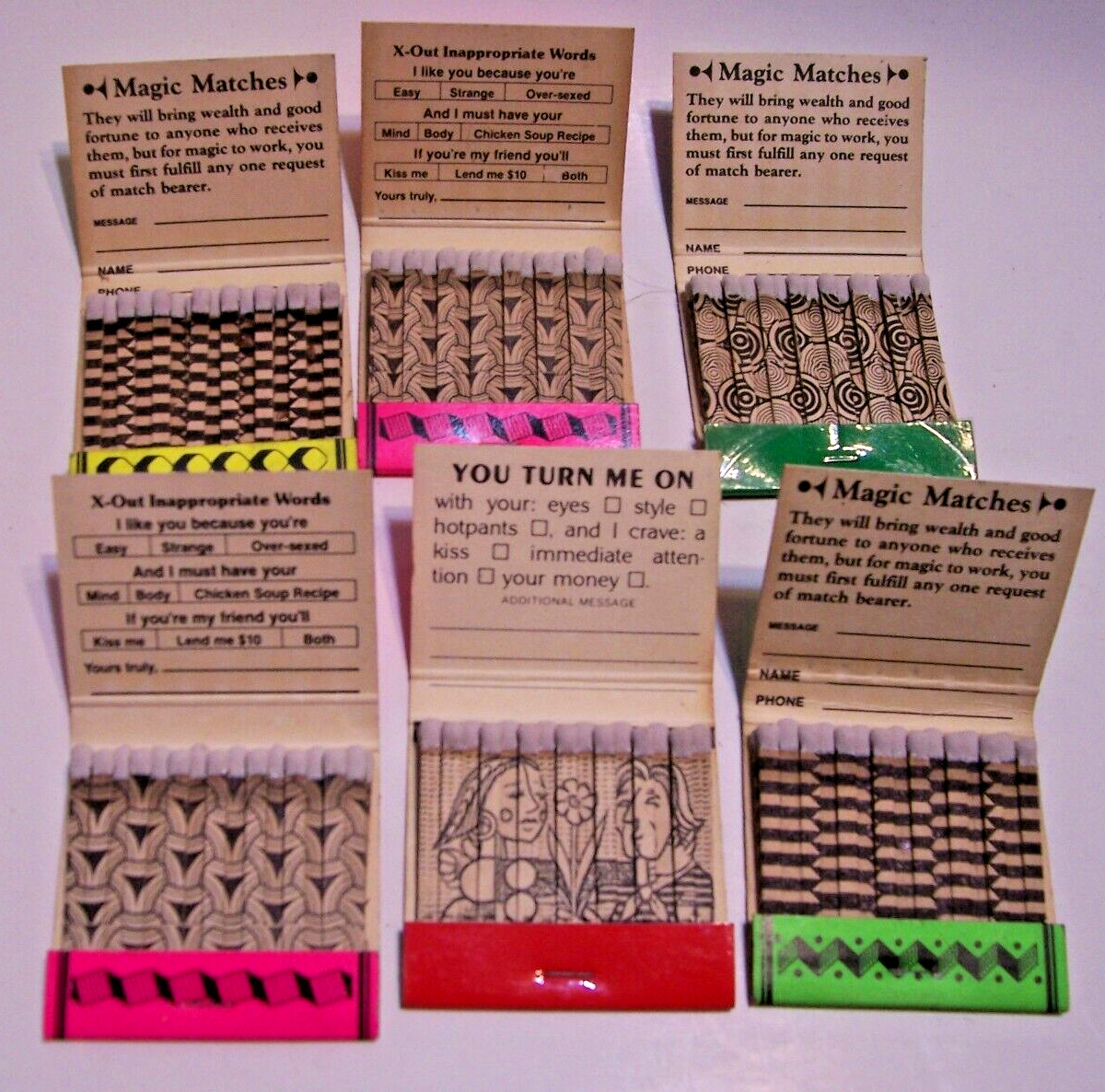 9 Collectible New Vintage Matchbook Lot People Greeters Sexy Pick Up Lines 1984