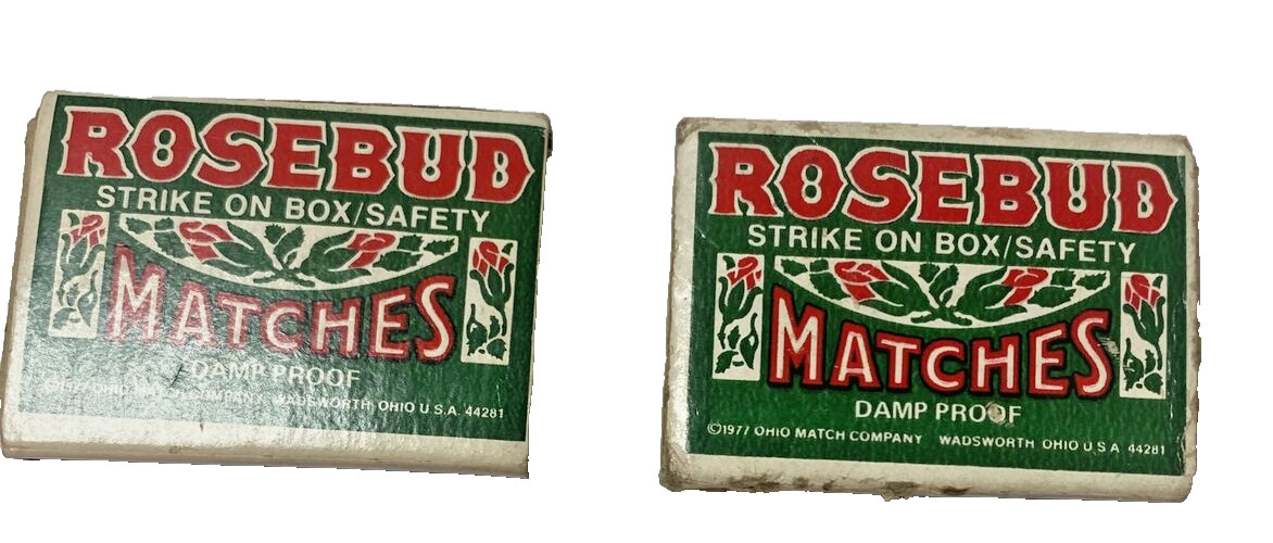 Vintage Set of 2 Rosebud Matches Cardboard Box Case Matchsticks Package – 1977
