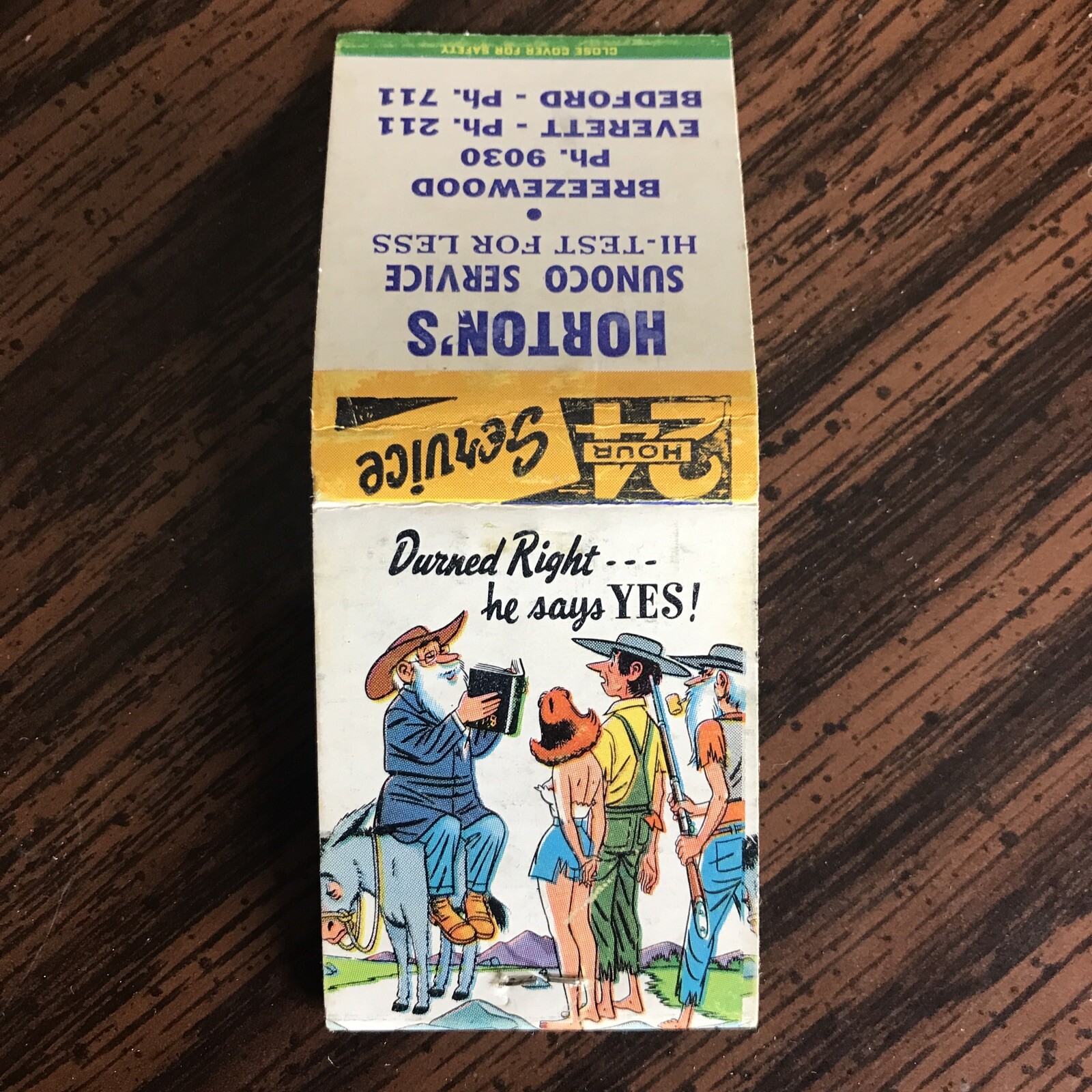 Vintage MATCHBOOK Durned Right He Says YES SUNOCO Service Unstruck Matches