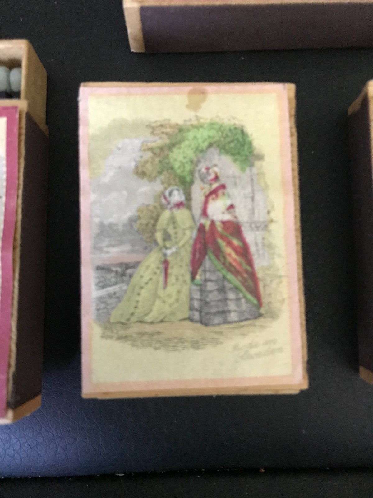 Set of 4 Cardboard Matchboxes with a Pattern of French Fashion Ladies – H aga
