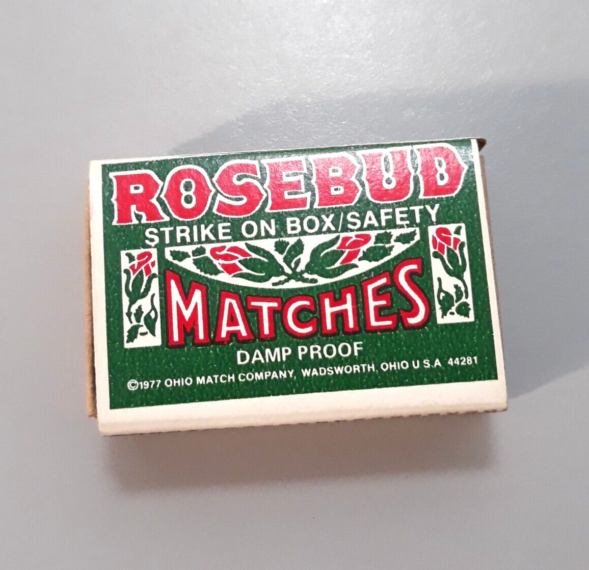 Vintage 1977 ROSEBUD Matches Empty Cardboard Box Case Matchsticks Package