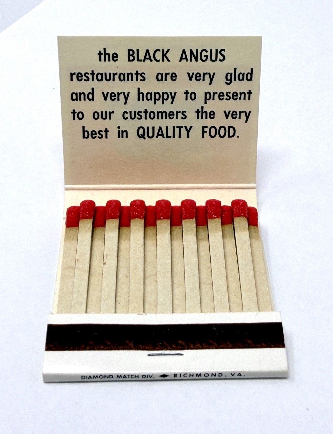 The Black Angus Restaraunt Vintage Matchbook Norfolk Virginia Beach VA