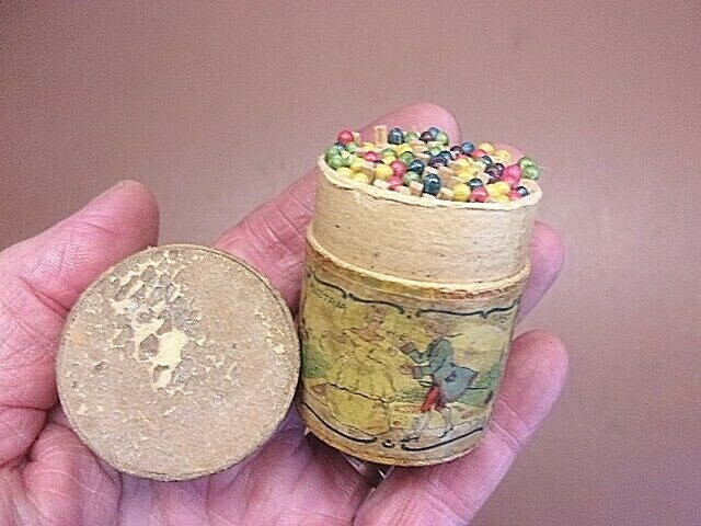 Early Lacquered Cardboard Made in Ausia Wooden Matchstick Holder w/Matches Neat!